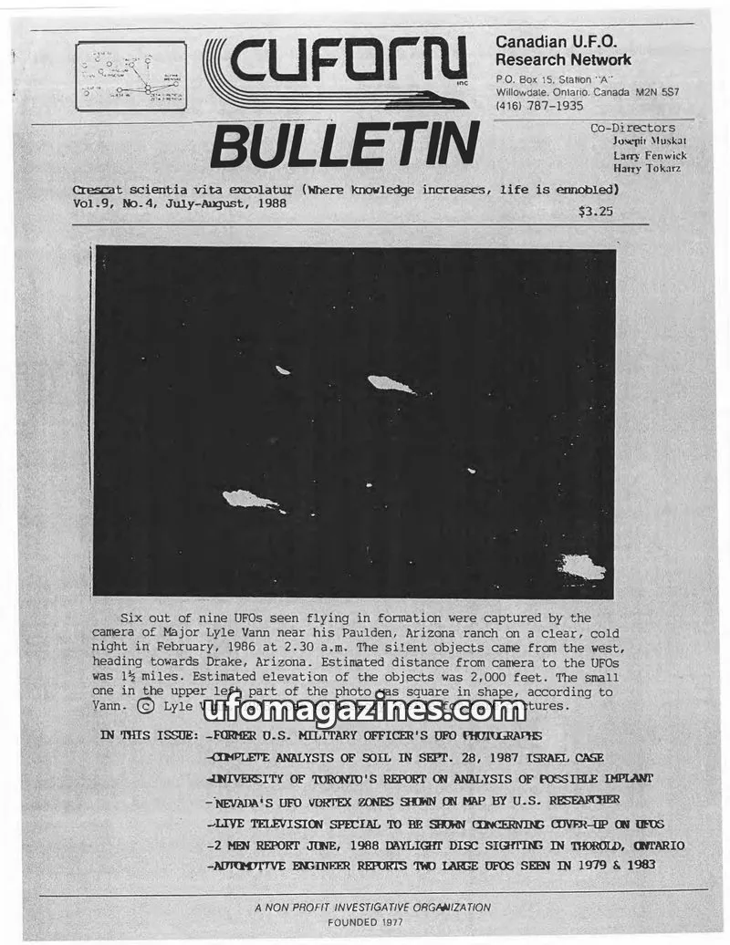 Cover of Canadian U.F.O. Research Network issue Vol.9, No.4: CUFORN BULLETIN