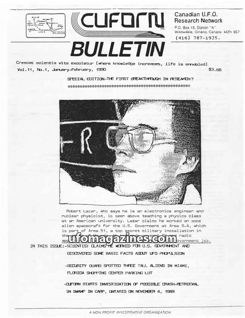 Cover of Canadian U.F.O. Research Network issue Vol.11, No.1: CUFORN BULLETIN
