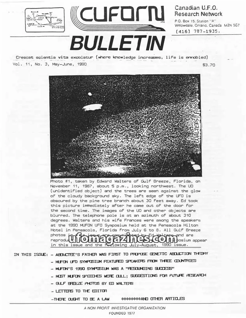 Cover of Canadian UFO Research Network, Inc. issue Vol. 11, No. 3: CUFORN BULLETIN
