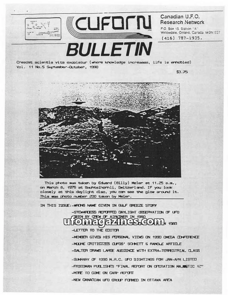 Cover of Canadian UFO Research Network, Inc. issue Vol. 11 No. 5: CUFORN BULLETIN