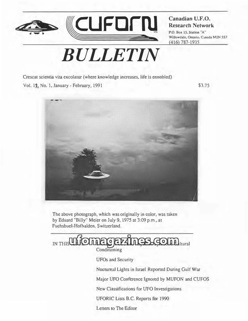 Cover of Canadian U.F.O. Research Network issue Vol. 12, No. 1: CUFORN BULLETIN