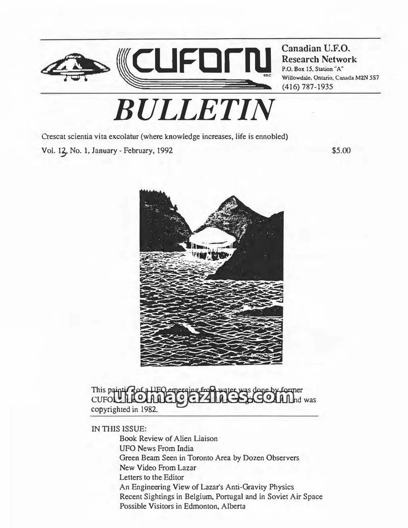 Cover of Canadian U.F.O. Research Network, Inc. issue Vol. 12, No. 1: CUFORN BULLETIN