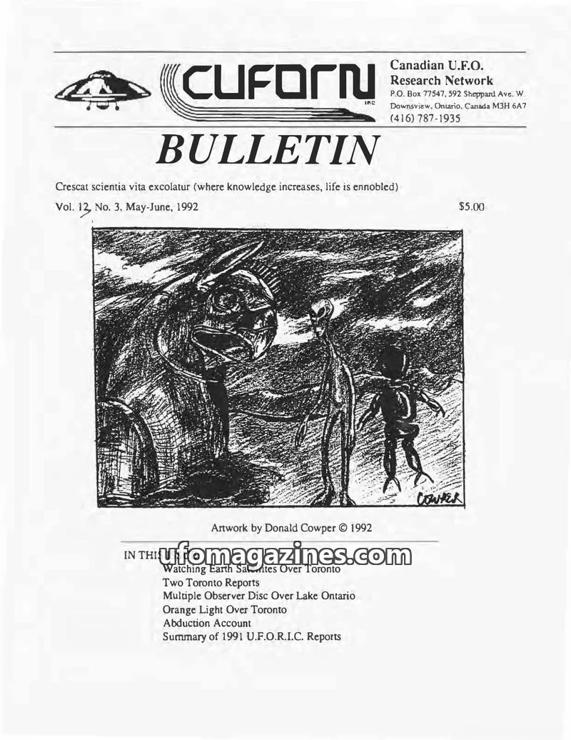 Cover of Canadian U.F.O. Research Network, Inc. issue Vol. 12, No. 3: CUFORN BULLETIN
