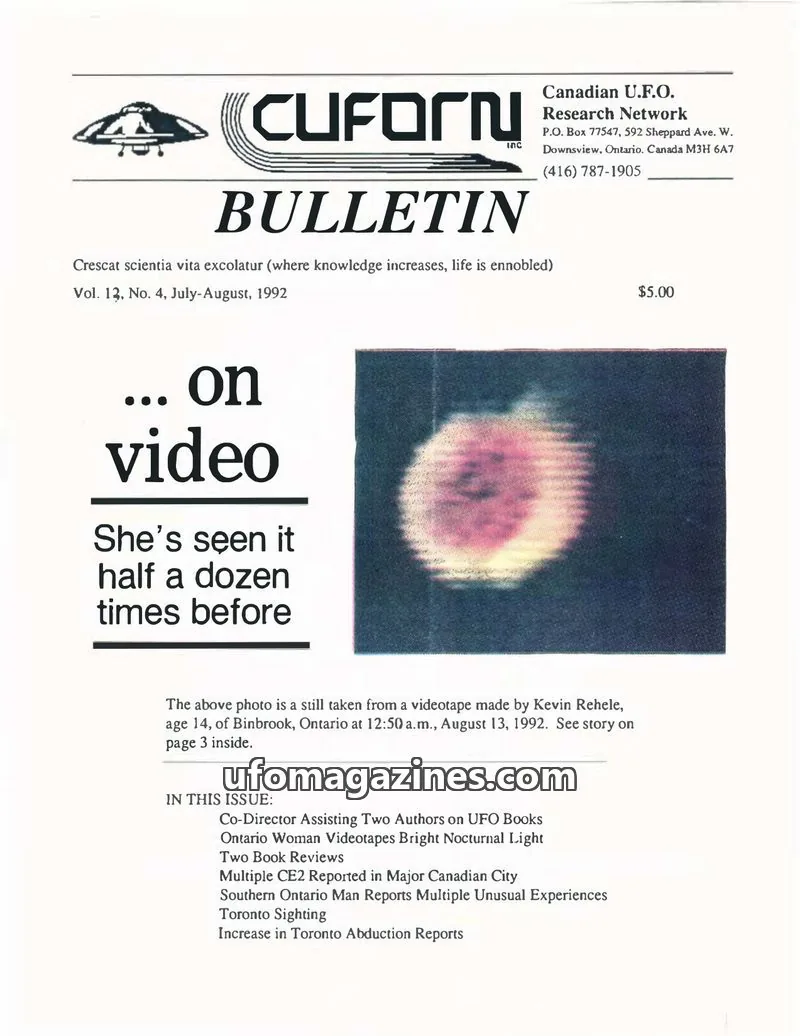 Cover of Canadian UFO Research Network, Inc. issue Vol. 12, No. 4: CUFORN BULLETIN