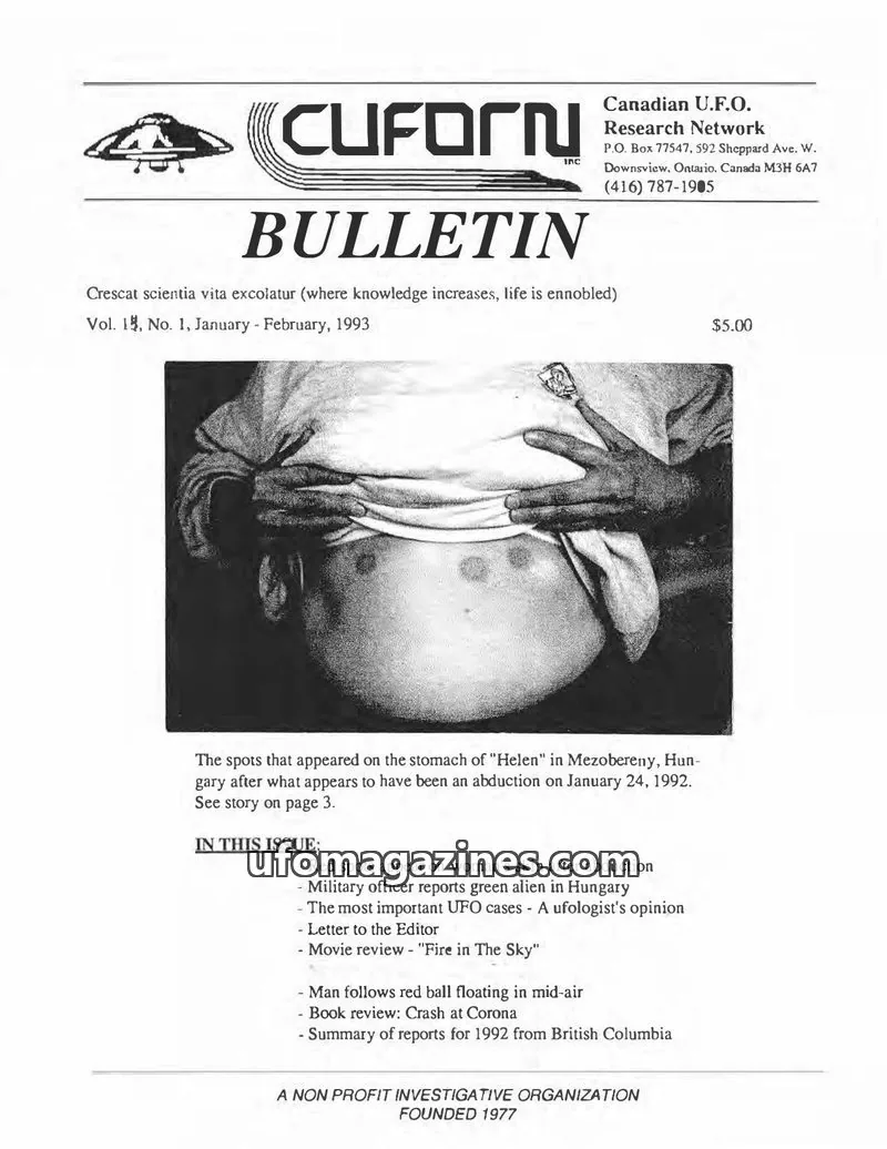 Cover of Canadian U.F.O. Research Network, Inc. issue 15, No. 1: CUFORN BULLETIN