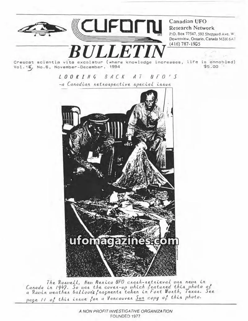 Cover of Canadian UFO Research Network, Inc. issue Vol.1, No.6: CUFORN BULLETIN