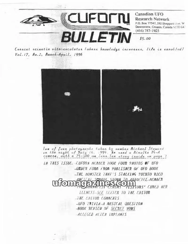 Cover of Canadian UFO Research Network, Inc. issue Vol. 17, No. 2: CUFORN BULLETIN