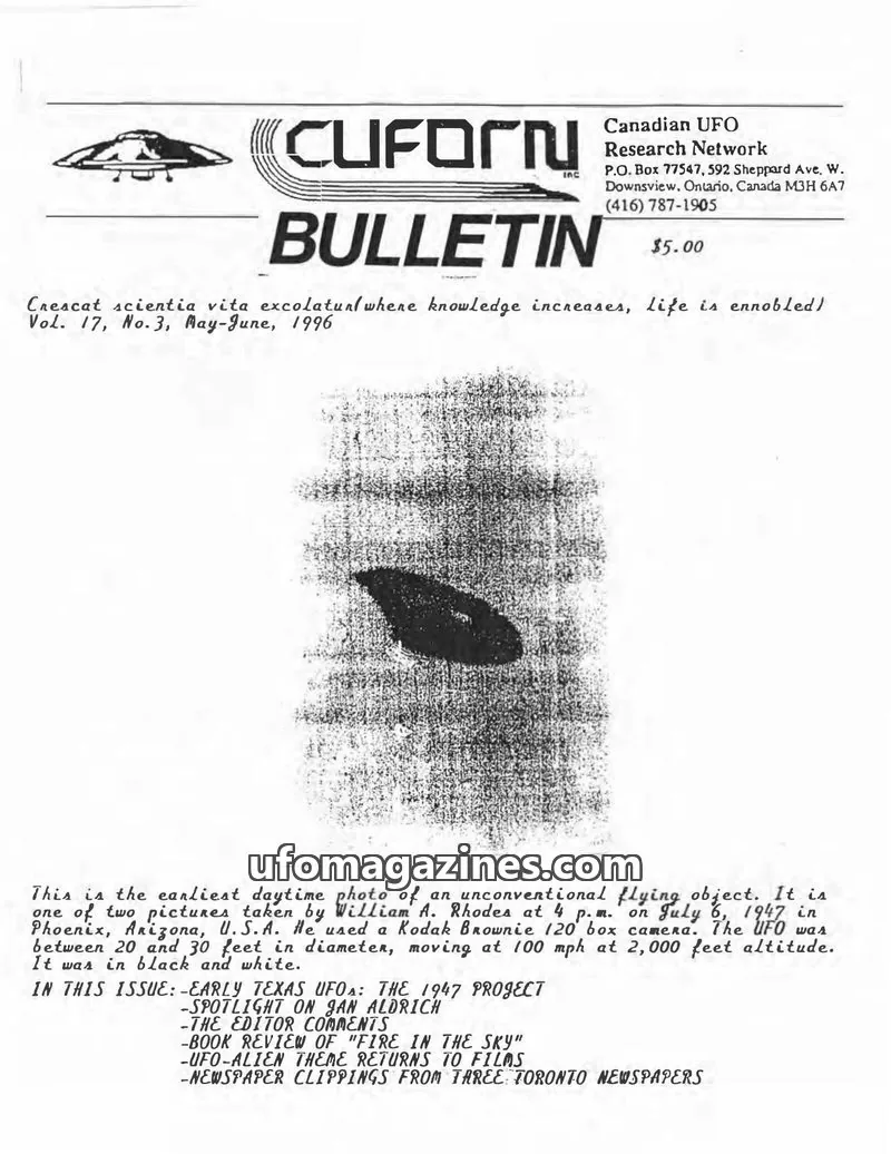 Cover of Canadian UFO Research Network, Inc. issue Vol. 17, No. 3: CUFORN BULLETIN