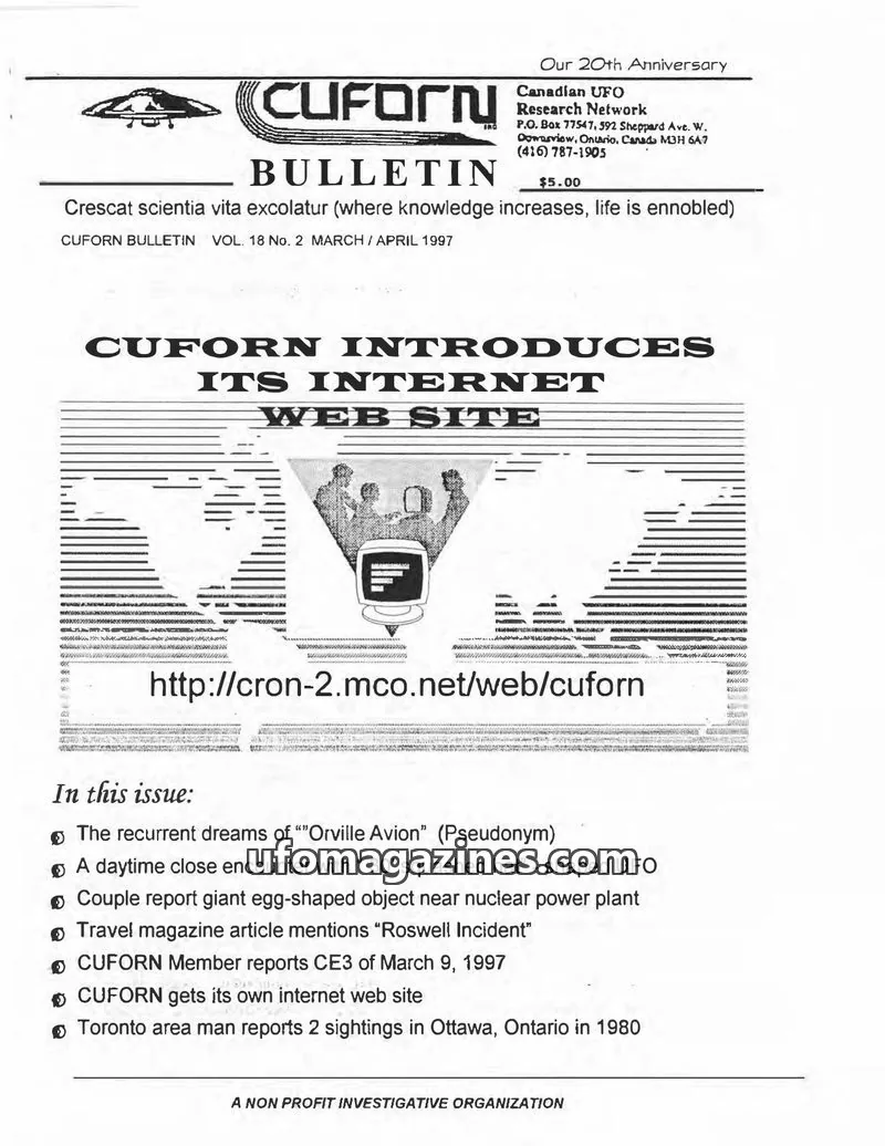 Cover of Canadian UFO Research Network, Inc. issue VOL. 18 No. 2: CUFORN BULLETIN