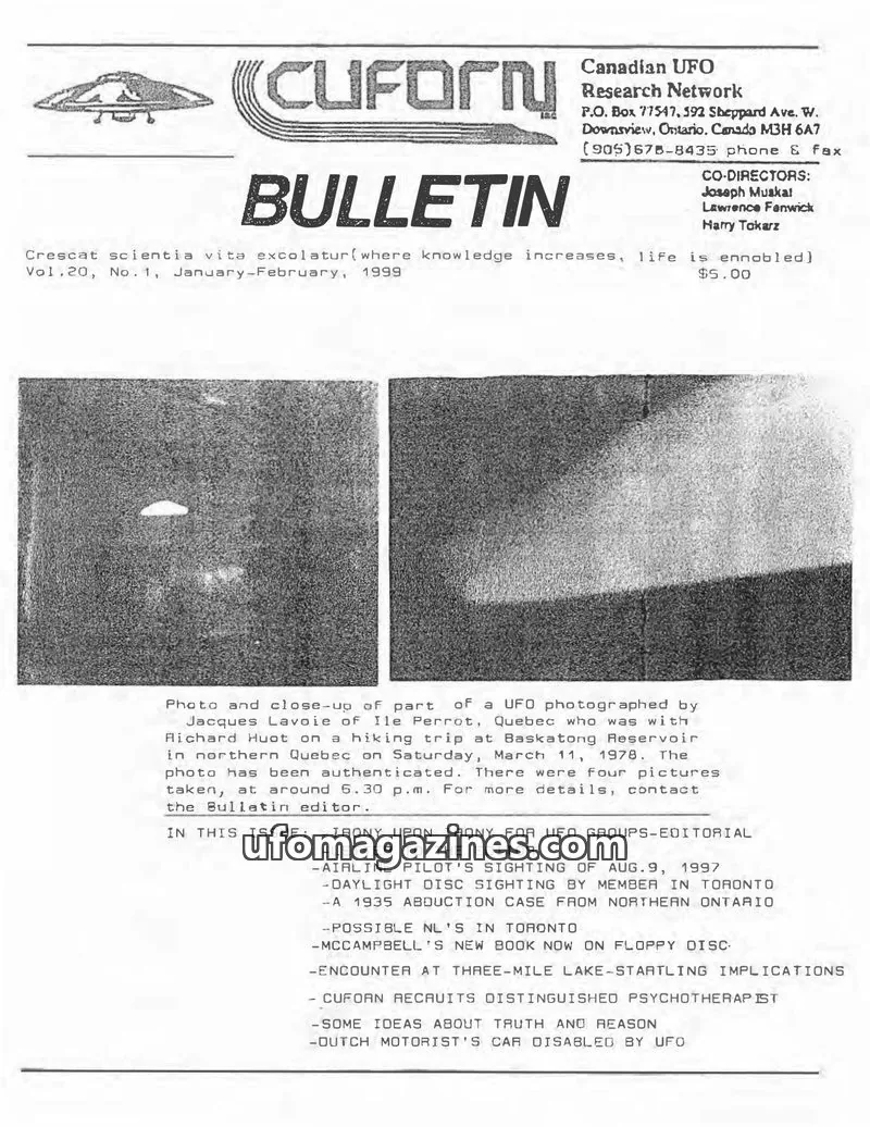 Cover of Canadian UFO Research Network Inc. issue Vol.20, No.1: CUFORN BULLETIN