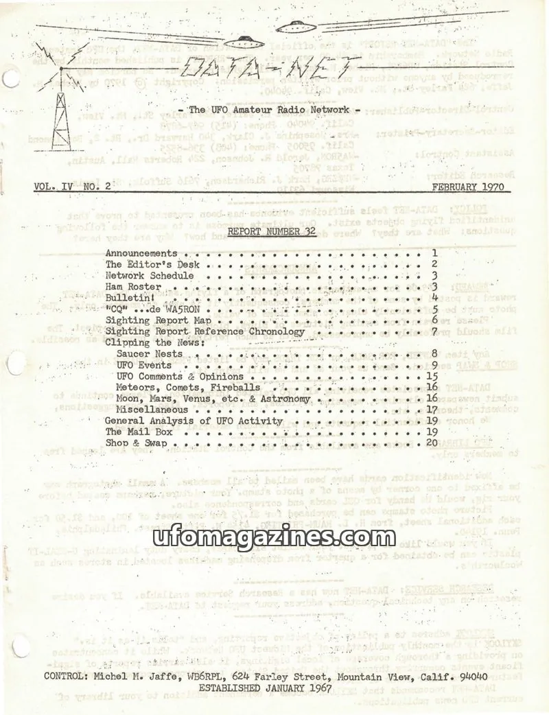 Cover of The UFO Amateur Radio Network issue VOL. IV NO. 2: DATA-NET