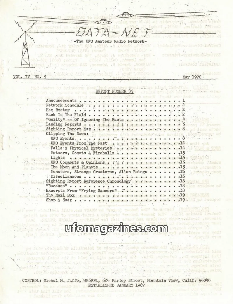 Cover of Data Net issue VOL. IV NO. 5: DATA-NET THE UFO AMATEUR RADIO NETWORK
