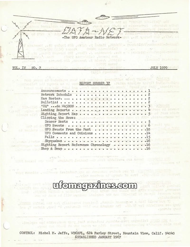 Cover of DATA-NET, the UFO Amateur Radio Network issue VOL. IV NO. 7: DATA-NET