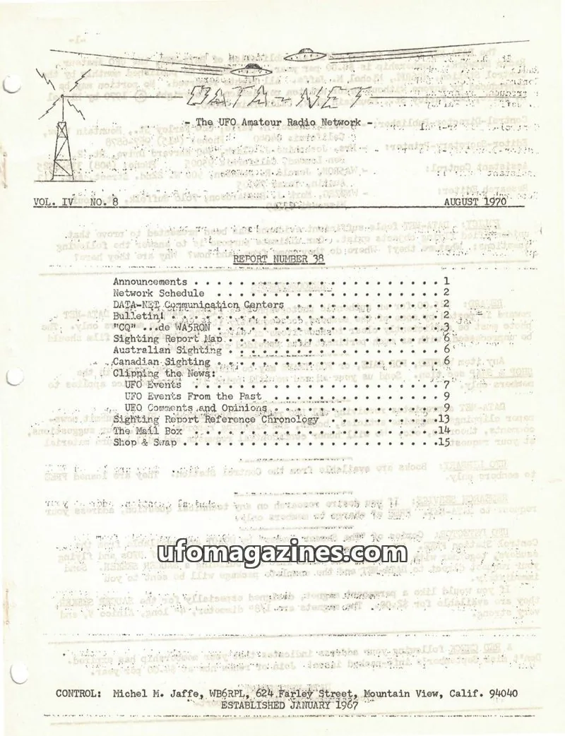 Cover of The UFO Amateur Radio Network issue 8: DATA-NET REPORT