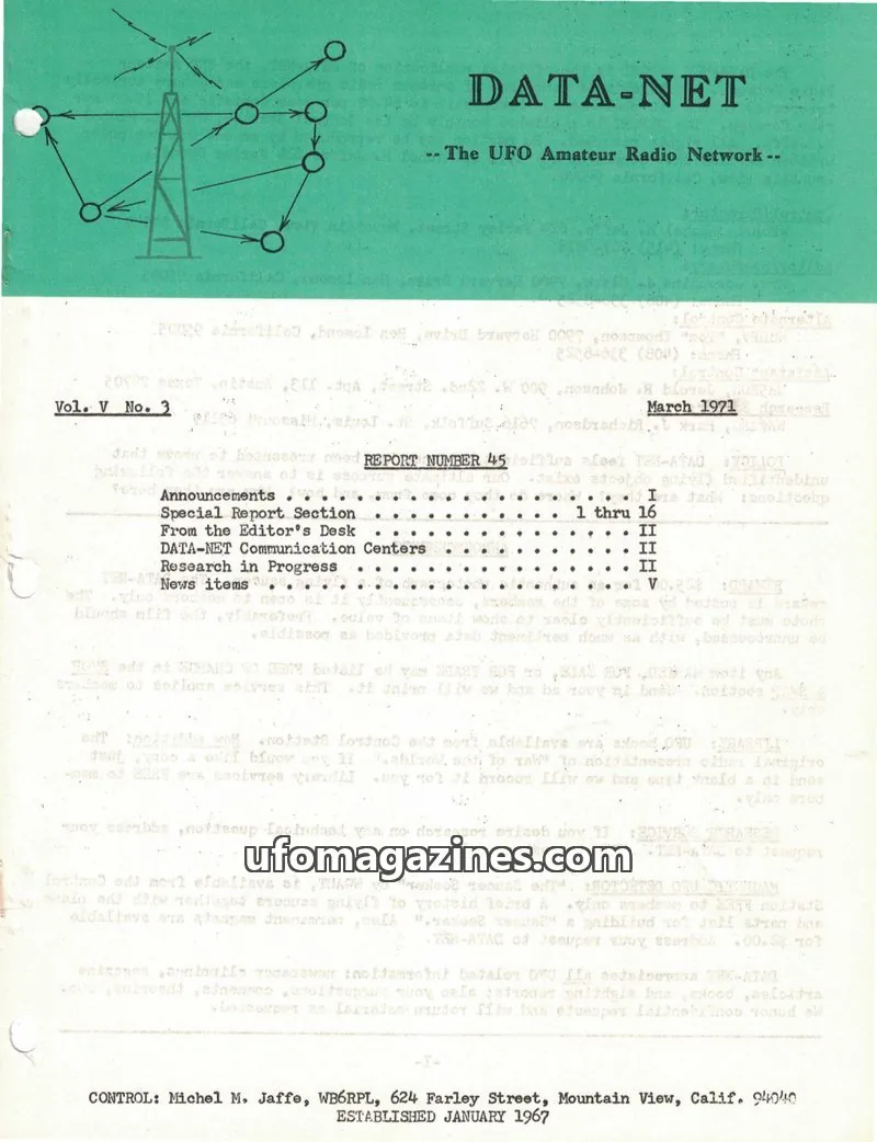 Cover of The UFO Amateur Radio Network issue Vol. V No. 3: DATA-NET