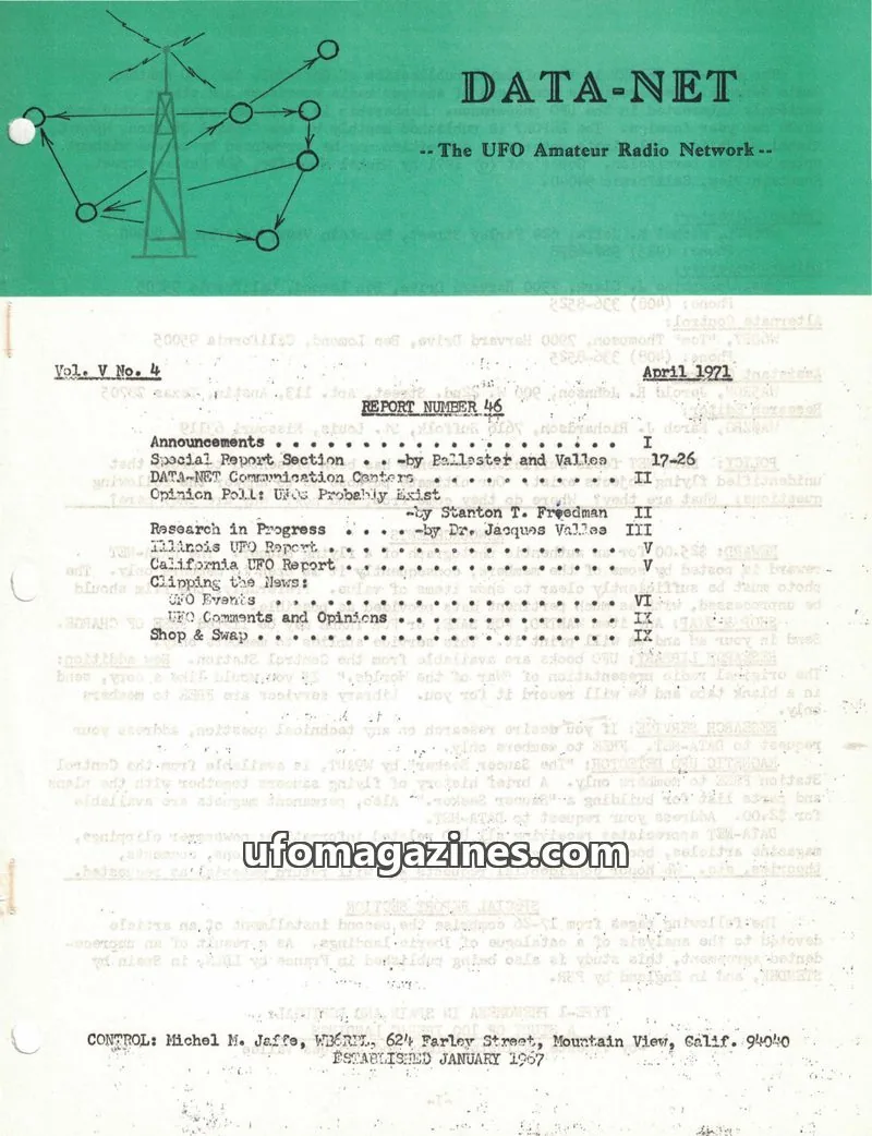 Cover of DATA-NET UFO Amateur Radio Network issue Vol. V No. 4: DATA-NET