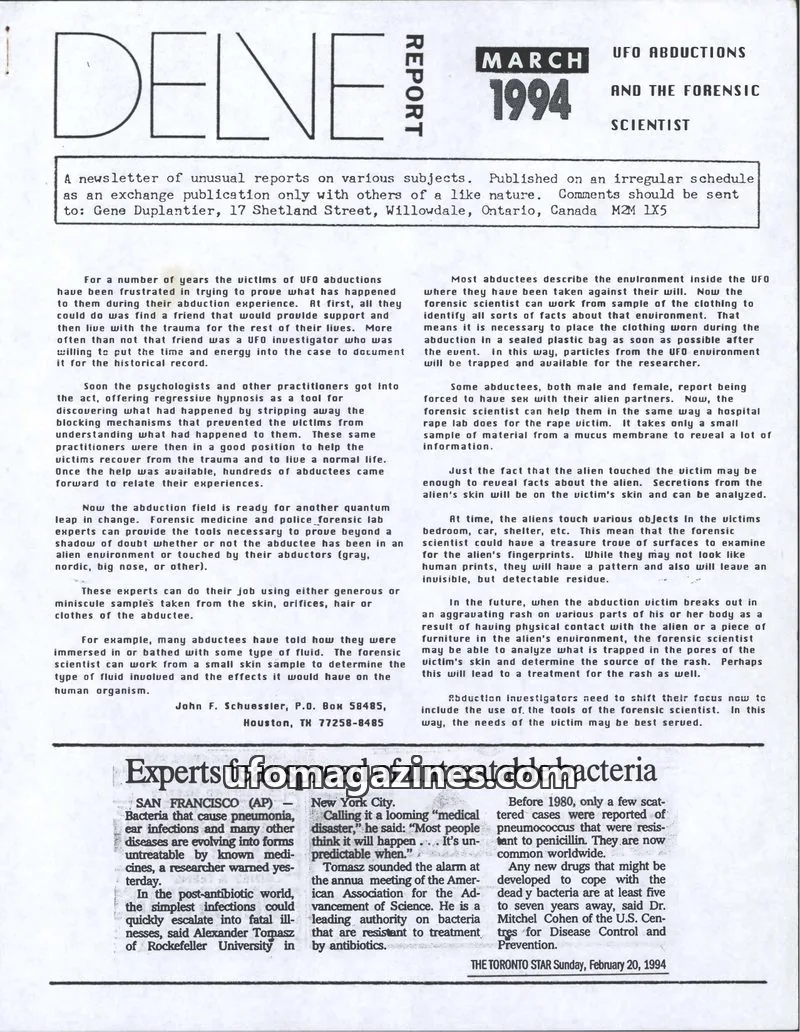 Cover of Delve Report (Duplantier) issue March 1994: DELNE REPORT