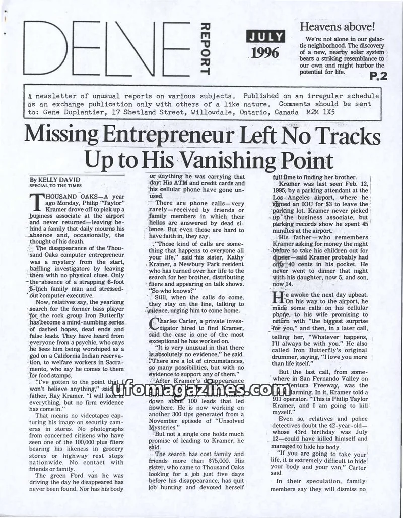 Cover of Delve Report (Duplantier) issue JULY 1996: DELNE REPORT