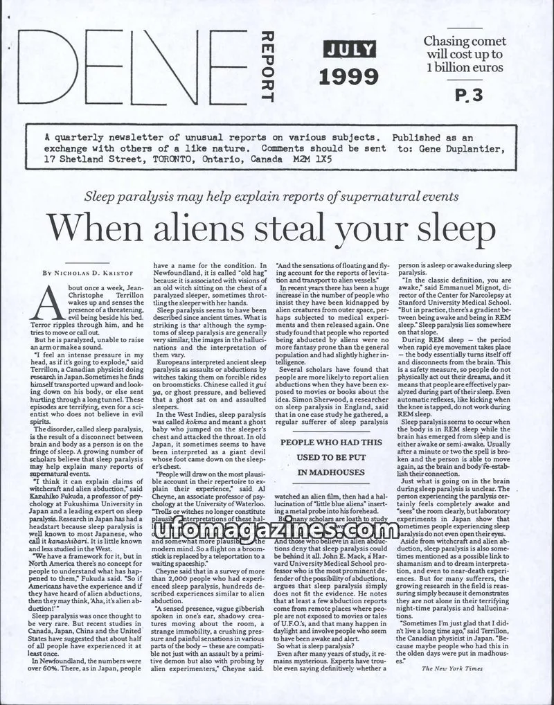 Cover of Delve Report (Duplantier) issue JULY 1999: DELNE REPORT
