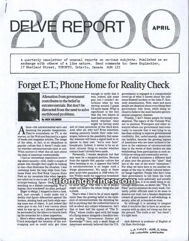 Cover of Delve Report (Duplantier) issue APRIL: DELVE REPORT