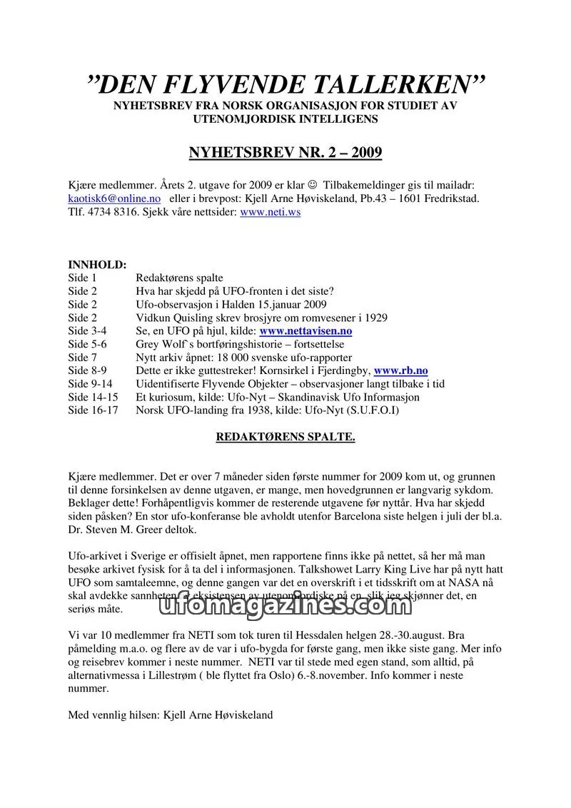 Cover of Den Flyvende Tallerken (NETI) issue 2: "DEN FLYVENDE TALLERKEN"