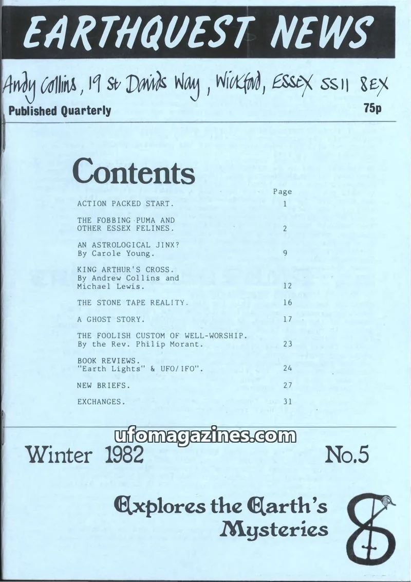 Cover of Earthquest News (Andrew Collins) issue No.5: EARTHQUEST NEWS