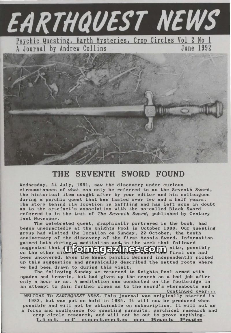 Cover of Earthquest News (Andrew Collins) issue Vol 2 No 1: EARTHQUEST NEWS