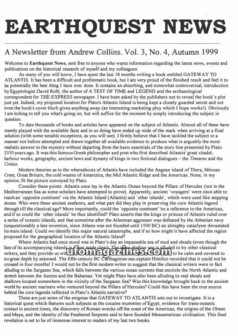 Cover of Earthquest News (Andrew Collins) issue Vol. 3, No. 4: EARTHQUEST NEWS