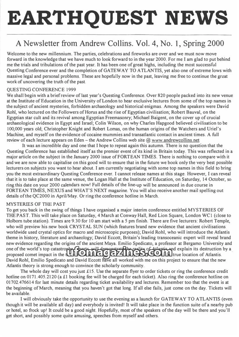 Cover of Earthquest News (Andrew Collins) issue Vol. 4, No. 1: EARTHQUEST NEWS
