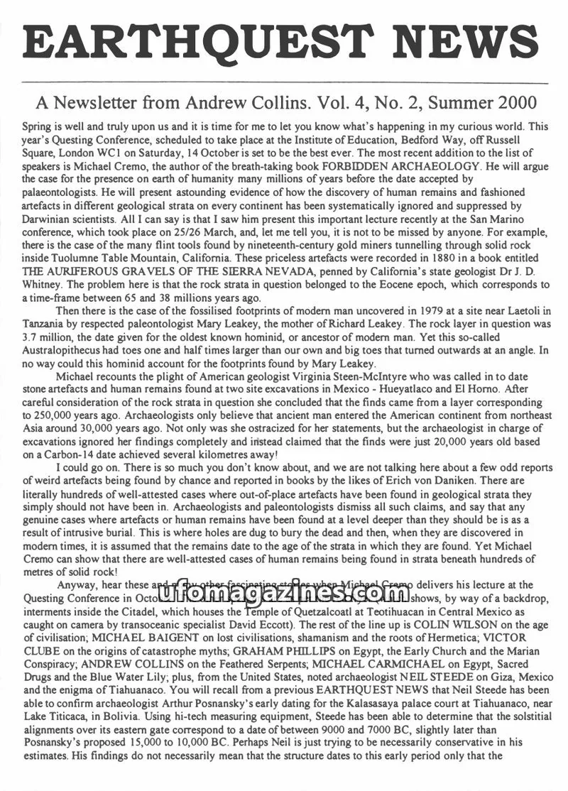 Cover of Earthquest News (Andrew Collins) issue Vol. 4, No. 2: EARTHQUEST NEWS