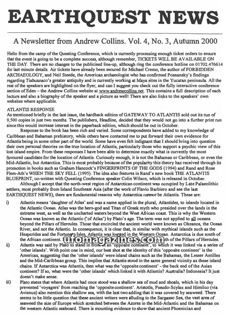 Cover of Earthquest News (Andrew Collins) issue Vol. 4, No. 3: EARTHQUEST NEWS