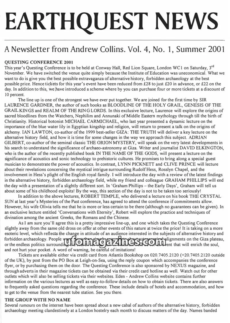 Cover of Earthquest News (Andrew Collins) issue Vol. 4, No. 1: EARTHQUEST NEWS