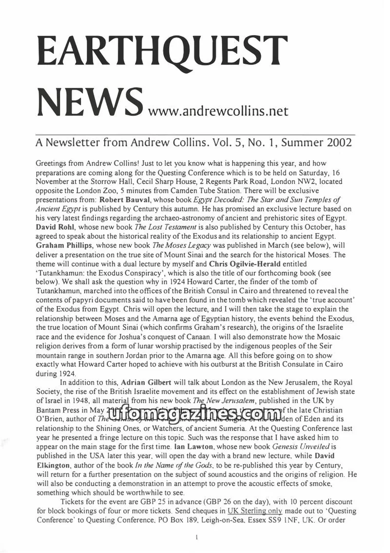 Cover of Earthquest News (Andrew Collins) issue Vol. 5, No. 1: EARTHQUEST NEWS