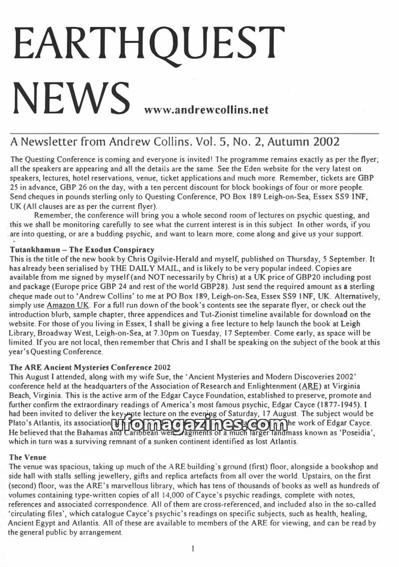 Cover of Earthquest News (Andrew Collins) issue No. 2: EARTHQUEST NEWS