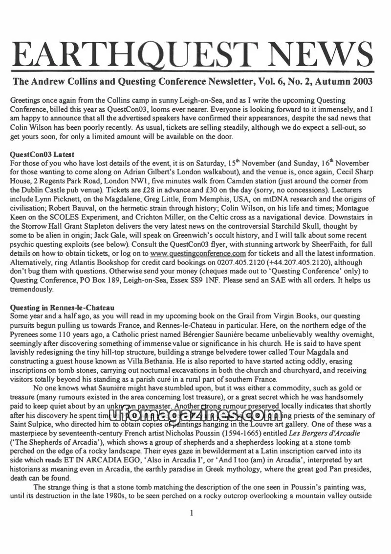 Cover of Earthquest News (Andrew Collins) issue Vol. 6, No. 2: EARTHQUEST NEWS