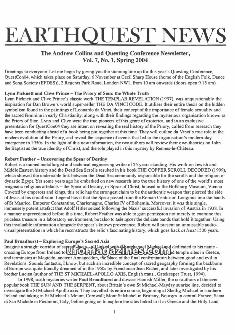 Cover of Earthquest News (Andrew Collins) issue No. 1: EARTHQUEST NEWS
