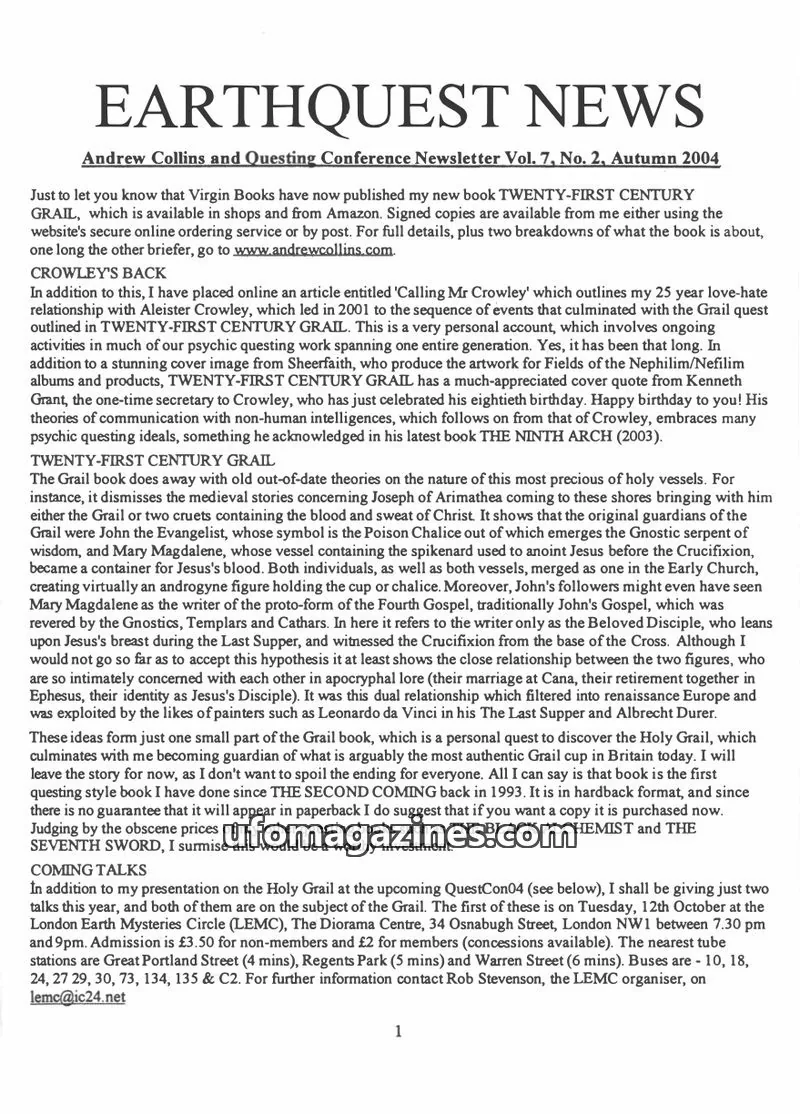 Cover of Earthquest News (Andrew Collins) issue No. 2: EARTHQUEST NEWS
