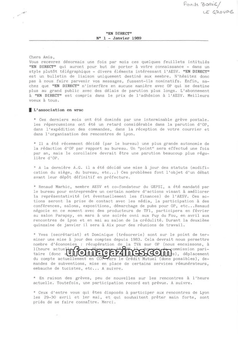Cover of AESV issue 1: "EN DIRECT"