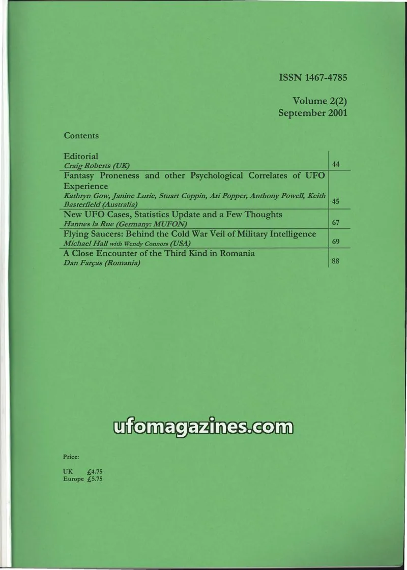 Cover of European Journal of UFO and Abduction Studies issue 2(2): European Journal of UFO and Abduction Studies
