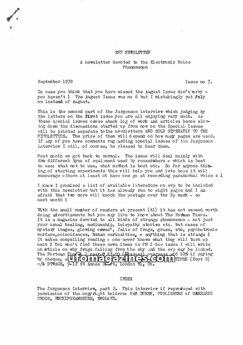 Cover of EVP Newsletter (Alan Cleaver) issue no 7: EVP NEWSLETTER