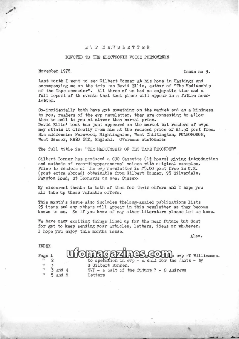 Cover of EVP Newsletter (Alan Cleaver) issue no 9: EVP NEWSLETTER