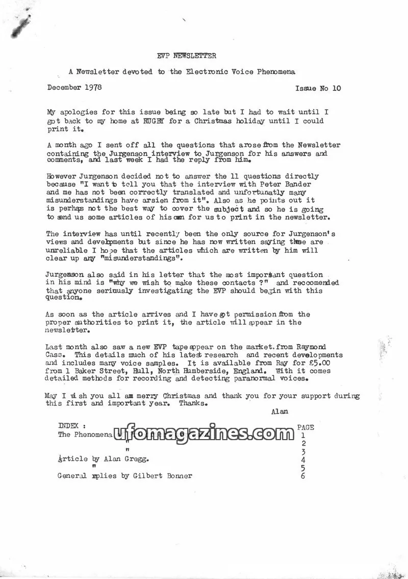 Cover of EVP Newsletter (Alan Cleaver) issue No 10: EVP NEWSLETTER