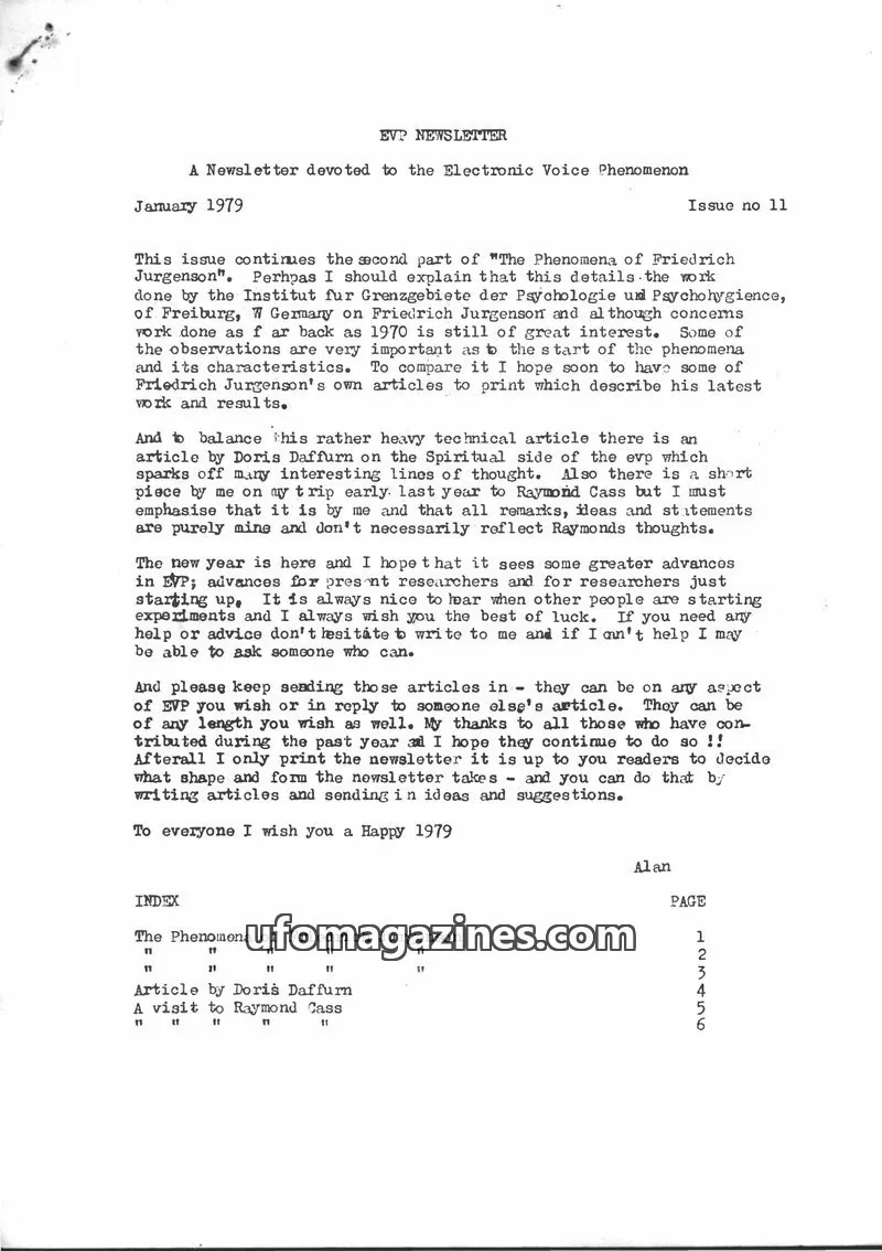Cover of EVP Newsletter (Alan Cleaver) issue 11: EVP NEWSLETTER