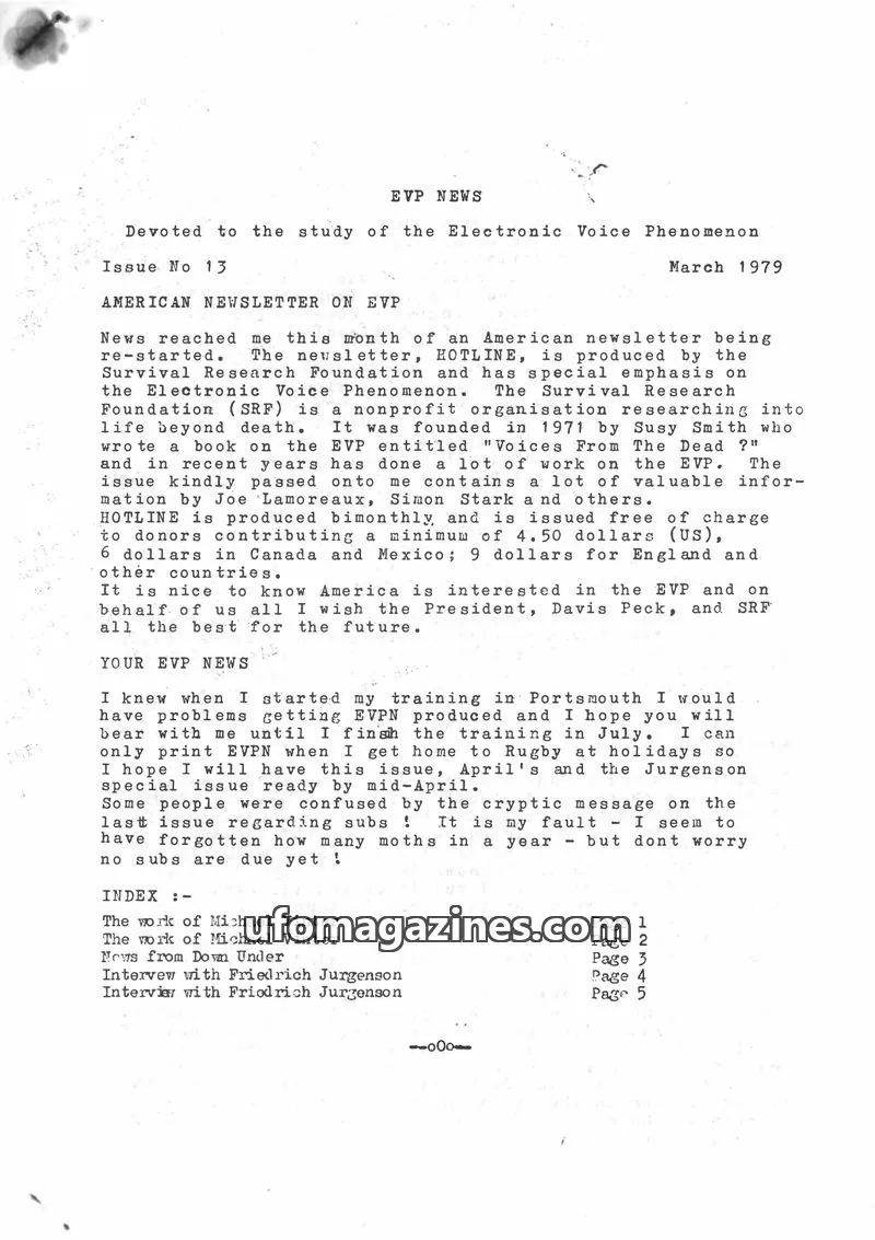 Cover of EVP Newsletter (Alan Cleaver) issue No 13: EVP NEWS
