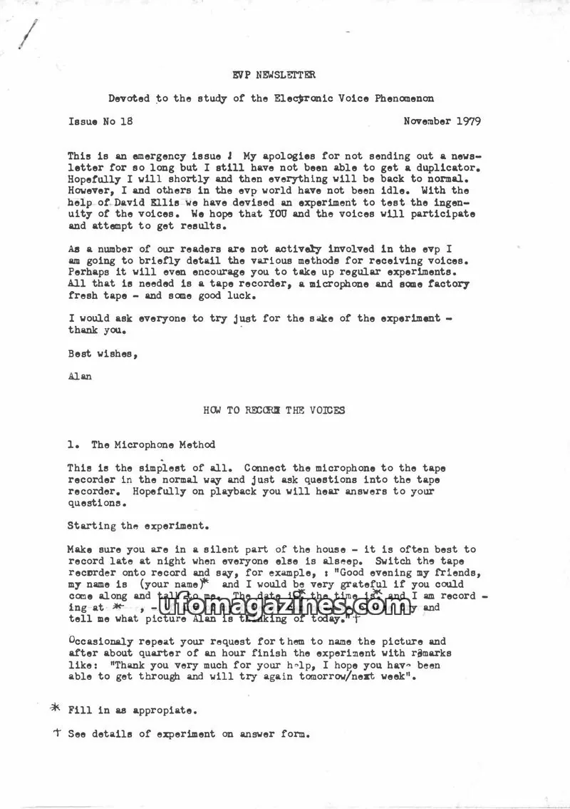 Cover of EVP Newsletter (Alan Cleaver) issue No 18: EVP NEWSLETTER