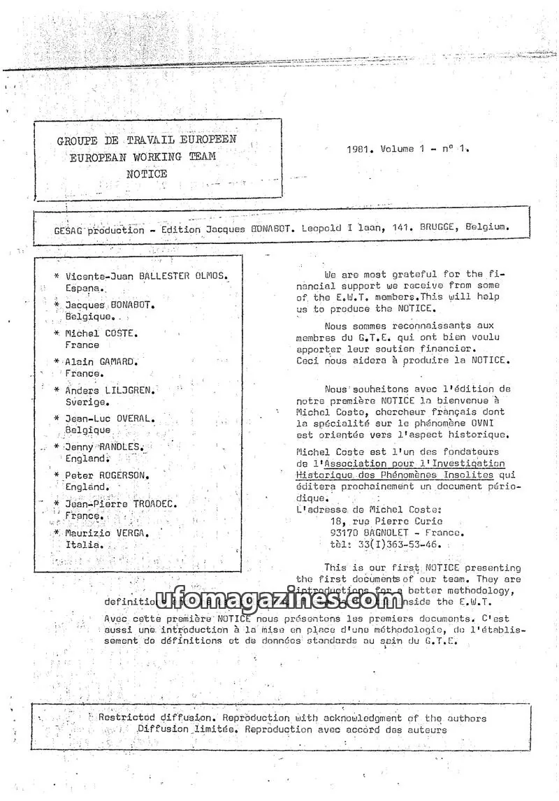 Cover of EWT-European Working Team issue 1: NOTICE
