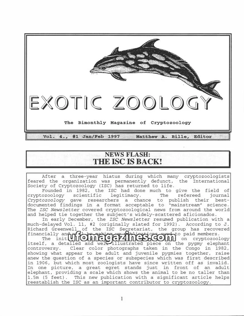 Cover of Exotic Zoology (Matt Bille) issue #1 Jan/Feb 1997: EXOTIC ZOOLOGY
