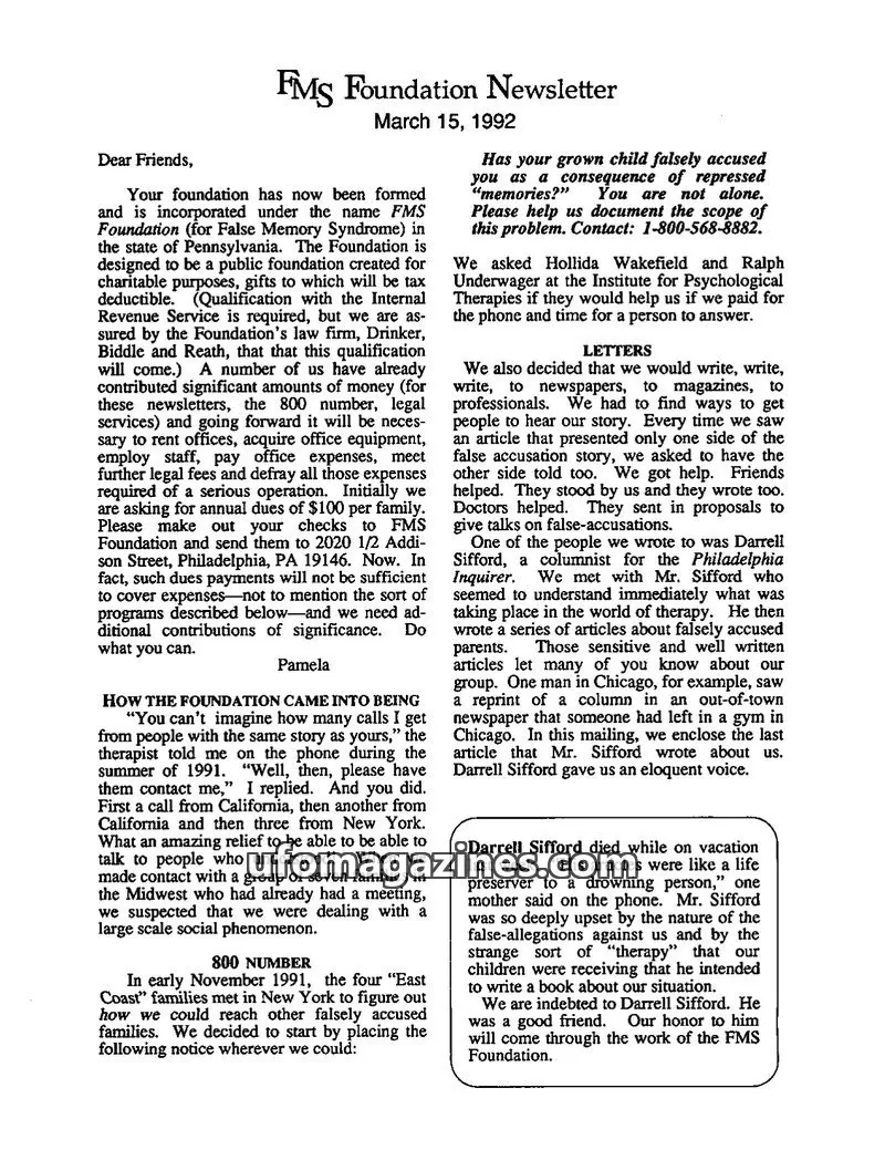 Cover of FMS Foundation issue March 15, 1992: FMS Foundation Newsletter