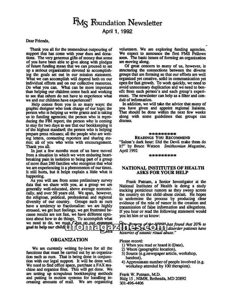 Cover of FMS Foundation issue April 1, 1992: FMS Foundation Newsletter
