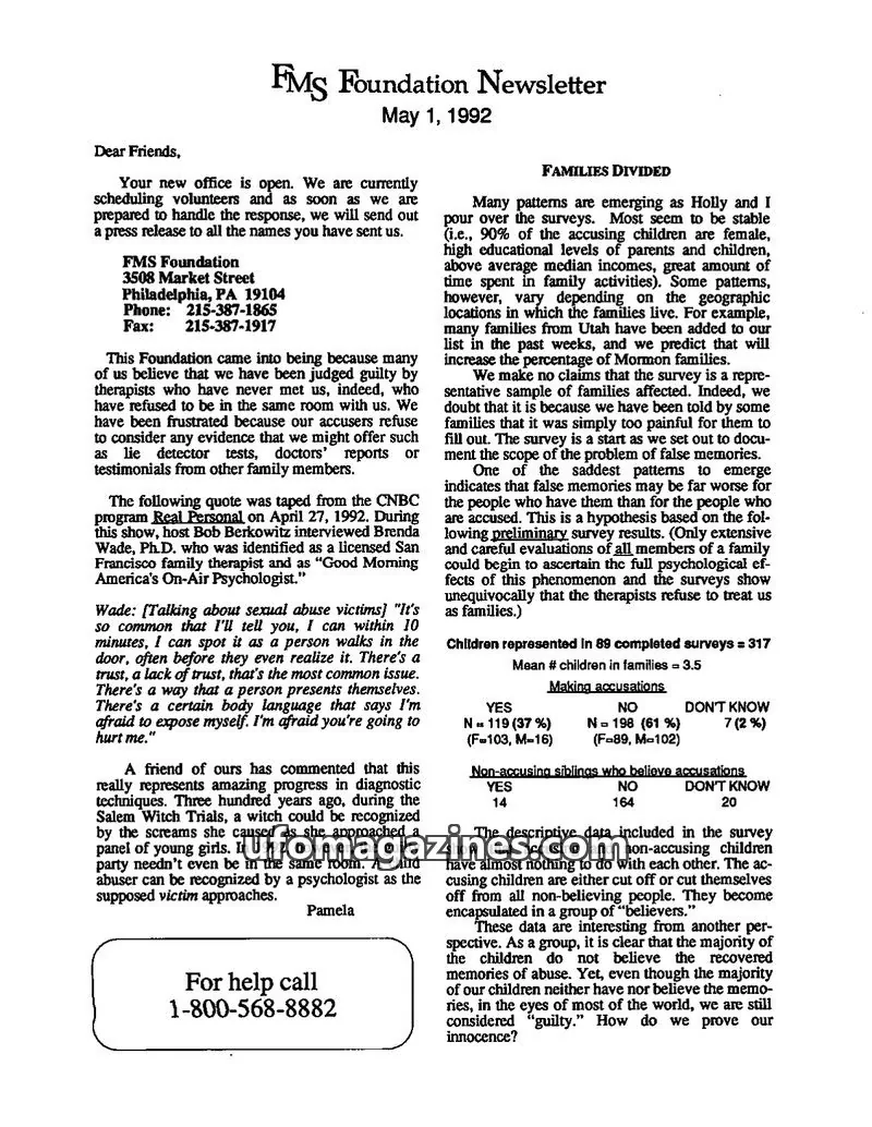 Cover of FMS Foundation issue May 1, 1992: FMS Foundation Newsletter